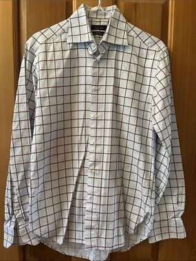 Zara Blue Dress Shirt with Brown Windowpane Check